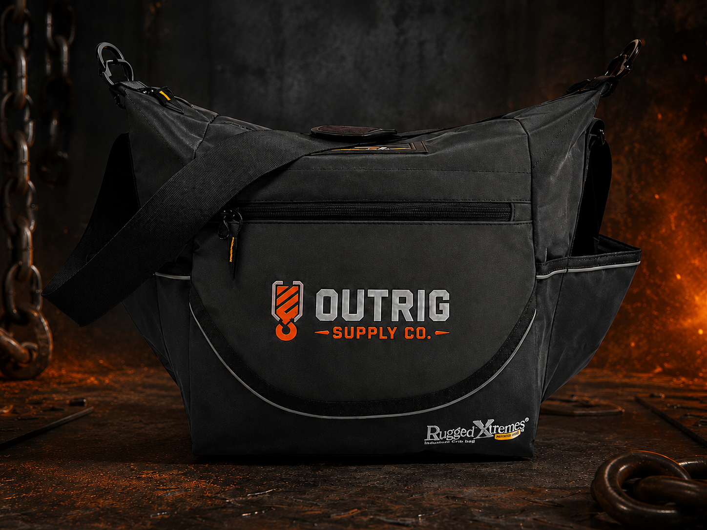 Rugged Xtremes 15L black insulated crib bag with Outrig Supply Co branding.