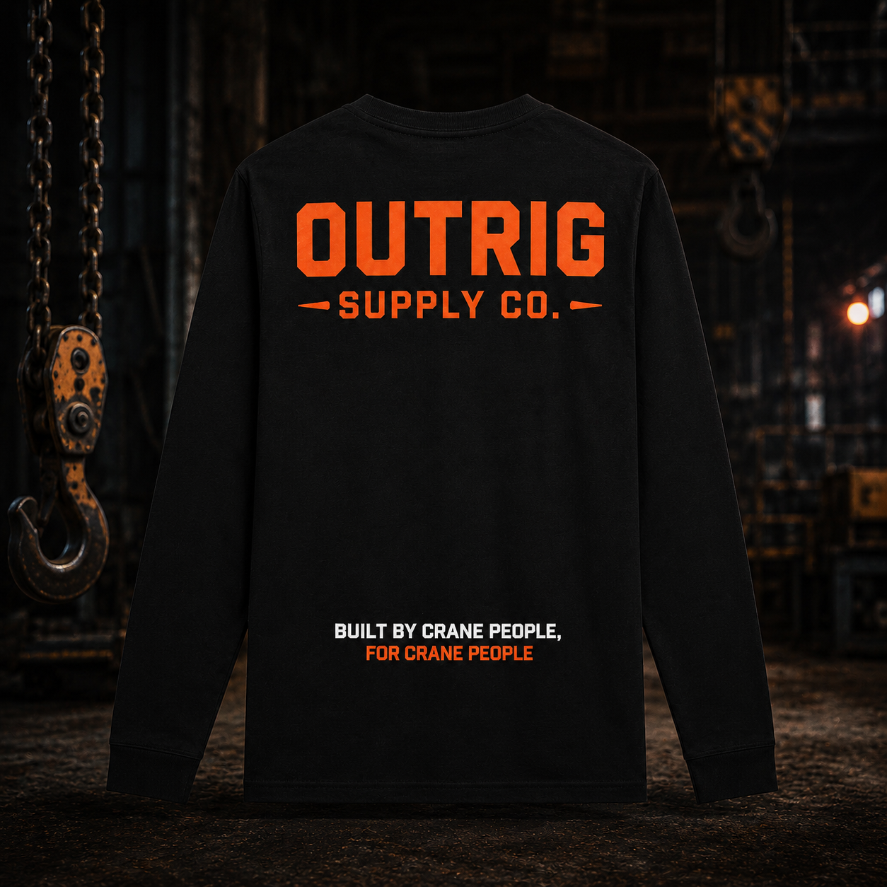 Back product view of the black Outrig Crew Long-Sleeve Tee.