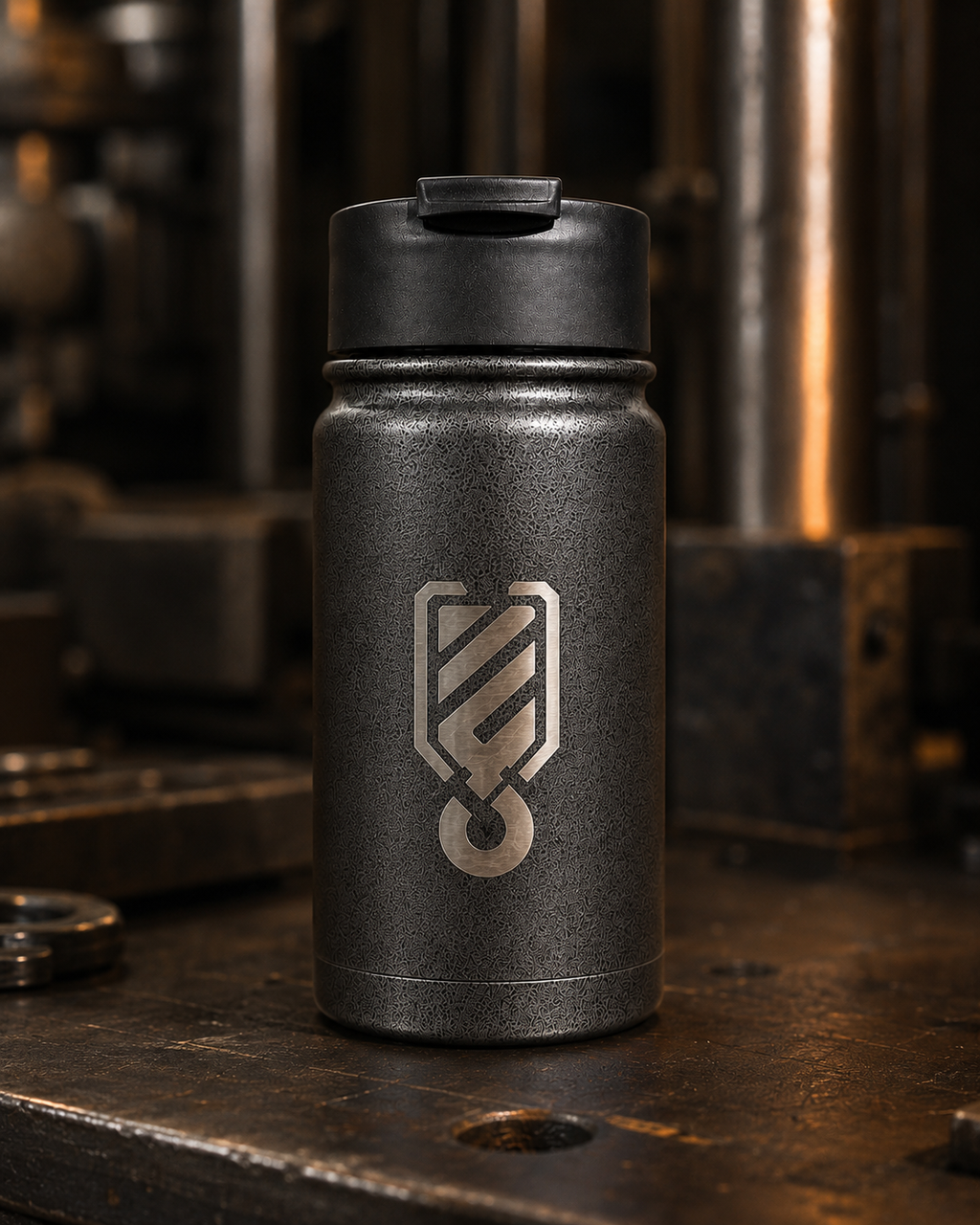 Outrig Supply Co hook logo on the Rugged Xtremes 420ml thermal mug.
