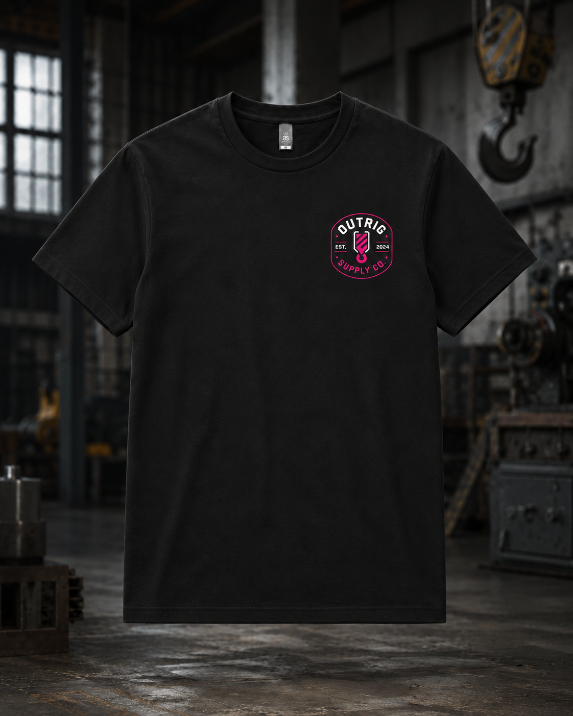 Outrig Women’s Heritage Badge Tee in black with heritage badge branding.