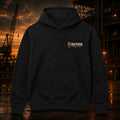 Founders Drop 001 Heavyweight Hoodie in black with Outrig Supply Co branding.