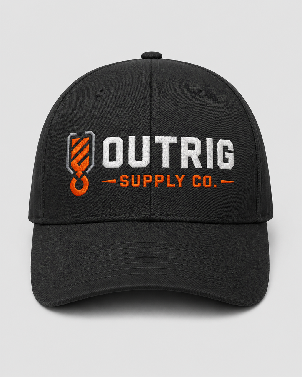 Outrig Core Flexfit Cap in black, part of the Outrig Supply Co headwear range.
