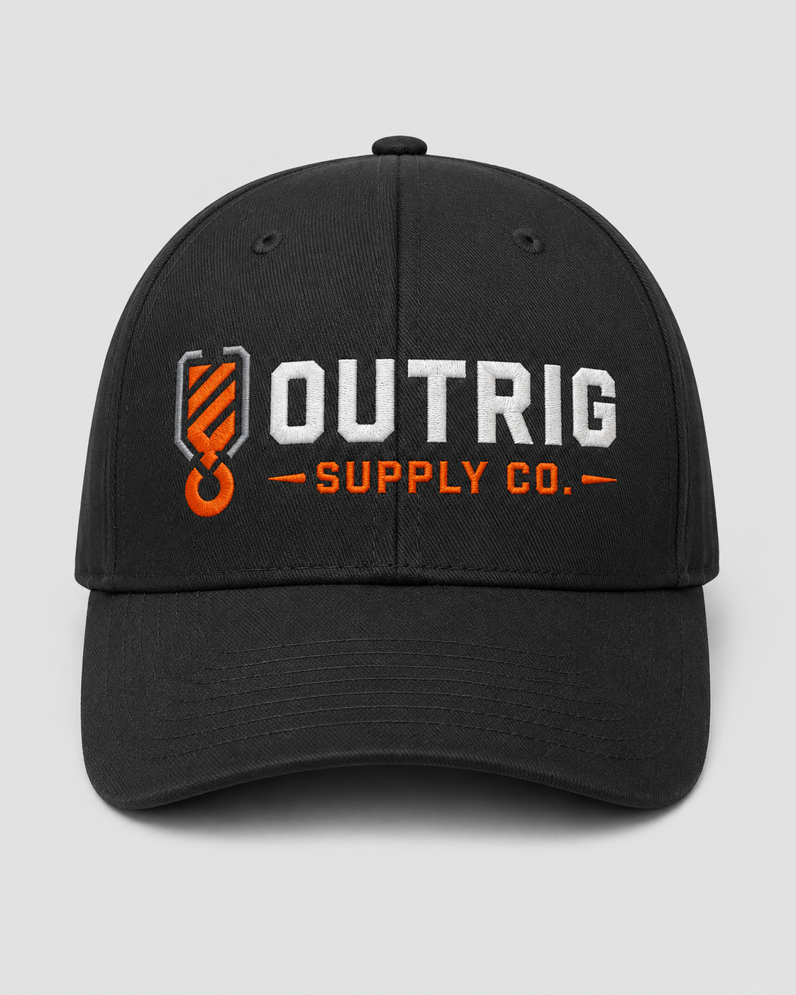 Outrig Core Flexfit Cap in black, part of the Outrig Supply Co headwear range.